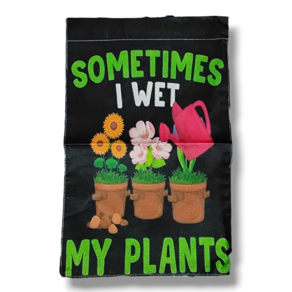 All Season Playful Garden Woven Linen Flag with Sunflowers and Red Watering Can